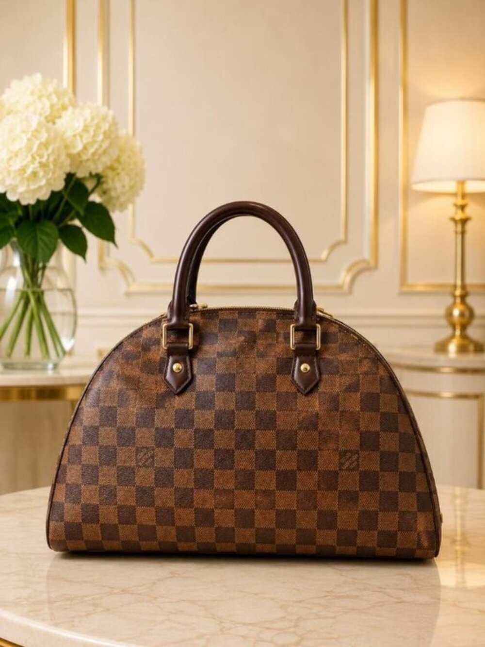 Louis Vuitton Ribera PM Damier Ebene Satchel Top Handle Bag Authentic Luxury